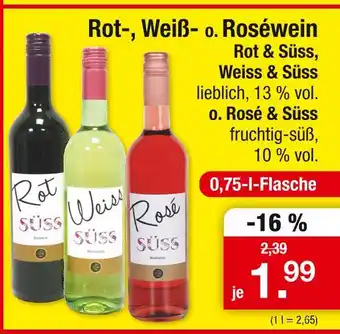 Zimmermann Rot & süss, weiss & süss, rosé & süss rot-, weiß- o. roséwein Angebot