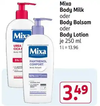 Rossmann Mixa body milk oder body balsam oder body lotion Angebot