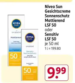 Rossmann Nivea sun gesichtscreme sonnenschutz mattierend lsf 50 oder sensitiv lsf 50 Angebot