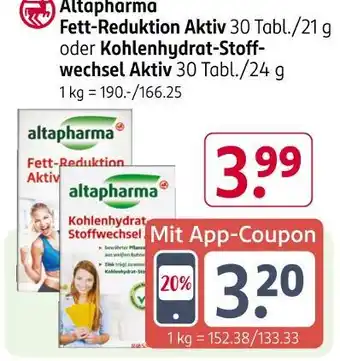 Rossmann Altapharma fett-reduktion aktiv oder kohlenhydrat-stoffwechsel aktiv Angebot