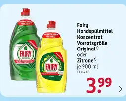 Rossmann Fairy handspülmittel konzentrat vorratsgröße original oder zitrone Angebot