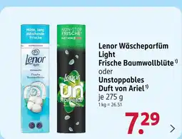 Rossmann Lenor wäscheparfüm light frische baumwollblüte oder unstoppables duft von ariel Angebot