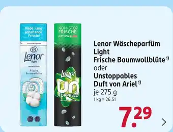 Rossmann Lenor wäscheparfüm light frische baumwollblüte oder unstoppables duft von ariel Angebot