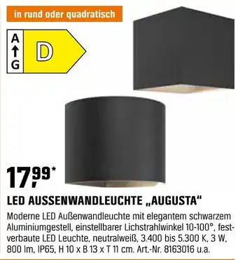 OBI Led aussenwandleuchte augusta Angebot