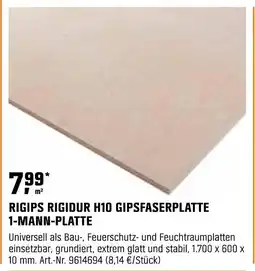 OBI Rigips rigidur h10 gipsfaserplatte 1-mann-platte Angebot