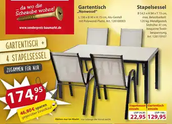 Sonderpreis Baumarkt GARTENTISCH + 4 STAPELSESSEL Angebot