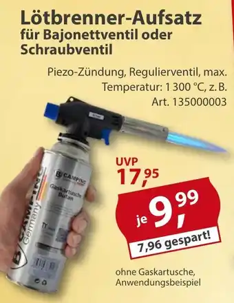 Sonderpreis Baumarkt Lötbrenner-Aufsatz für Bajonettventil oder Schraubventil Angebot