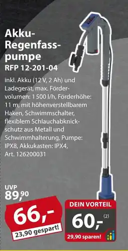 Sonderpreis Baumarkt Akku- Regenfasspumpe RFP 12-201-04 Angebot