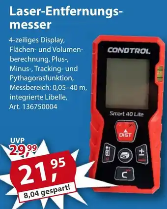 Sonderpreis Baumarkt CONDTROL Laser-Entfernungsmesser Smart 40 Lite Angebot