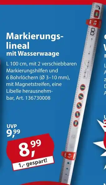 Sonderpreis Baumarkt Markierungslineal mit Wasserwaage Angebot