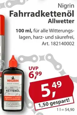 Sonderpreis Baumarkt Nigrin Fahrradkettenöl Allwetter Angebot