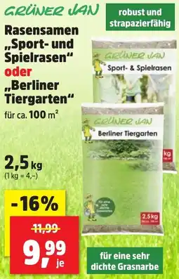 Thomas Philipps GRÜNER JAN Rasensamen ,,Sport- und Spielrasen" oder Berliner Tiergarten Angebot