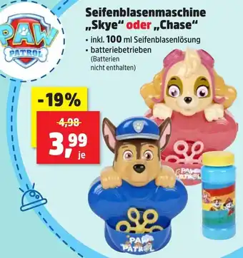 Thomas Philipps PAW PATROL Seifenblasenmaschine Skye oder Chase Angebot