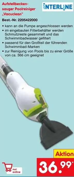 Netto Marken-Discount Interline Aufstellbeckensauger Poolreiniger ,,Vacuclean" Angebot