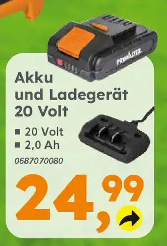 Globus Baumarkt Primaster Akku und Ladegerät 20 Volt Angebot