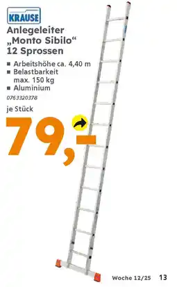 Globus Baumarkt KRAUSE Anlegeleiter ,,Monto Sibilo❝ 12 Sprossen Angebot