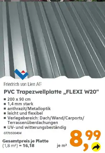 Globus Baumarkt Friedrich von Lien AG PVC Trapezwellplatte,,FLEXI W20" Angebot