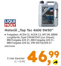 Globus Baumarkt LIQUI MOLY Motoröl,,Top Tec 4600 5W30" Angebot