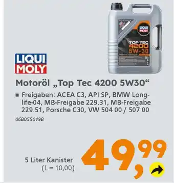 Globus Baumarkt LIQUI MOLY Motoröl „Top Tec 4200 5W30" Angebot