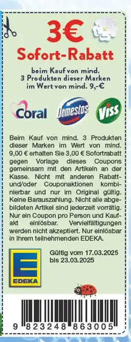 Edeka Coral, domestos, viss 3€ sofort-rabatt Angebot