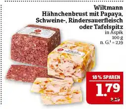 Marktkauf Wiltmann hähnchenbrust mit papaya, schweine-, rindersauerfleisch oder tafelspitz in aspik Angebot