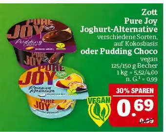 Marktkauf Zott pure joy joghurt-alternative oder pudding choco Angebot