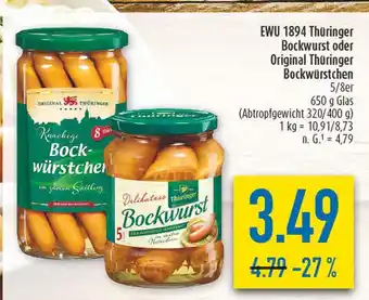 diska Thüringer ewu 1894 thüringer bockwurst oder original thüringer bockwürstchen Angebot