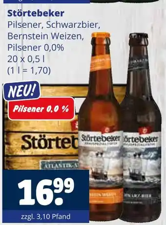 Getränkewelt Störtebeker pilsener oder schwarzbier oder bernstein weizen oder pilsener 0,0% Angebot