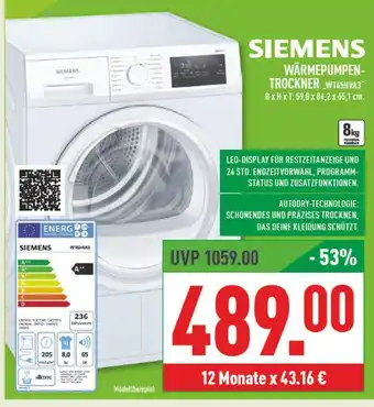 Marktkauf Siemens wärmepumpentrockner „wt45hva3“ Angebot