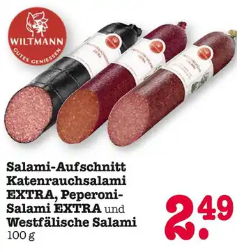 E-Center Wiltmann salami-aufschnitt katenrauchsalami extra, peperoni-salami extra und westfälische salami Angebot