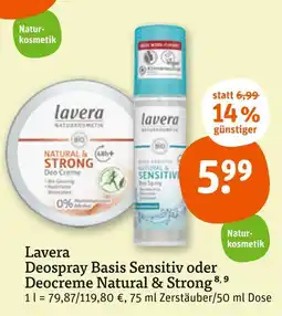 tegut Lavera deospray basis sensitiv oder deocreme natural & strong Angebot