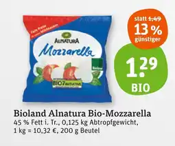 tegut Alnatura bioland alnatura bio-mozzarella Angebot