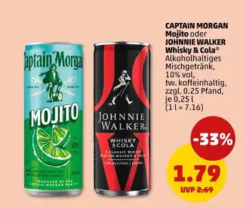 PENNY Captain morgan oder johnnie walker mojito oder whisky & cola Angebot