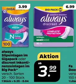 NETTO Always slipeinlagen im gigapack oder discreet inkontinenzeinlagen im big pack Angebot