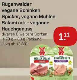 boni Center Rügenwalder vegane schinken spicker, vegane mühlen salami oder veganer hauchgenuss Angebot