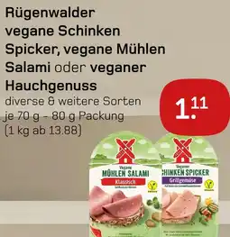 akzenta Rügenwalder vegane schinken spicker, vegane mühlen salami oder veganer hauchgenuss Angebot