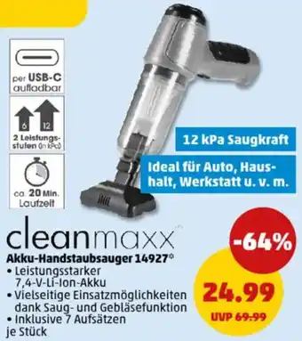 PENNY Cleanmaxx Akku-Handstaubsauger 14927 Angebot