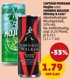 PENNY CAPTAIN MORGAN Mojito oder JOHNNIE WALKER Whisky & Cola Angebot