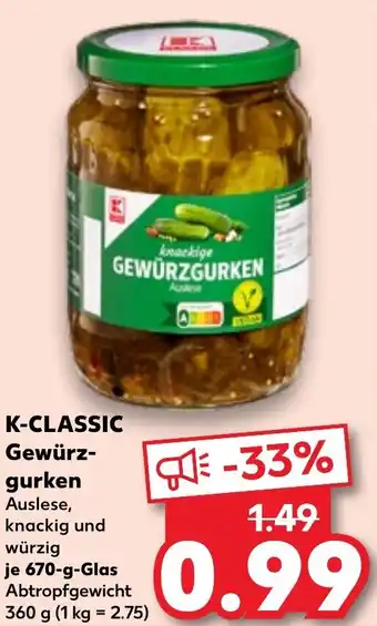 Kaufland K-CLASSIC Gewürz- gurken Angebot