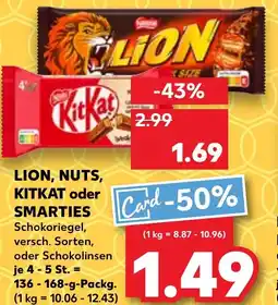 Kaufland LION, NUTS, KITKAT oder SMARTIES Schokoriegel Angebot