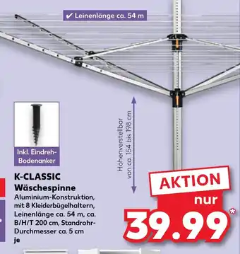 Kaufland K-CLASSIC K-CLASSIC Wäschespinne Aluminium-Konstruktion, mit 8 Kleiderbügelhaltern, Angebot