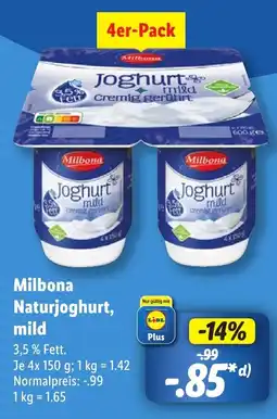 Lidl Milbona Naturjoghurt, mild Angebot