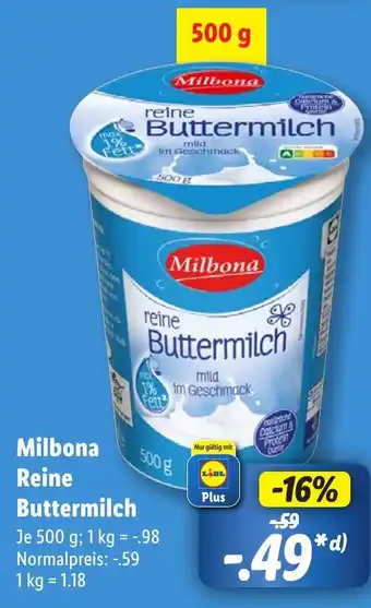 Lidl Milbona Reine Buttermilch Angebot