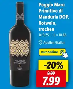 Lidl Poggio maru primitivo di manduria dop, rotwein, trocken Angebot