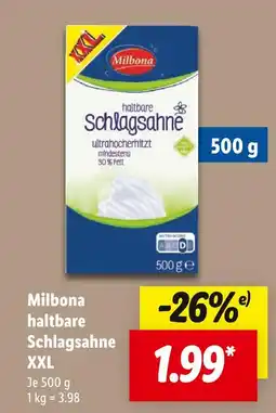 Lidl Milbona haltbare schlagsahne xxl Angebot