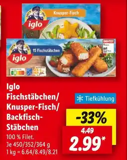 Lidl Iglo fischstäbchen/knusper-fisch/backfisch-stäbchen Angebot