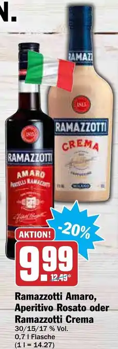 AEZ Ramazzotti Amaro, Aperitivo Rosato oder Ramazzotti Crema 0,7L Angebot