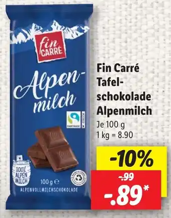 Lidl Fin Carré Tafel- schokolade Alpenmilch Angebot