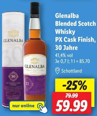 Lidl Glenalba Blended Scotch Whisky PX Cask Finish, 30 Jahre Angebot