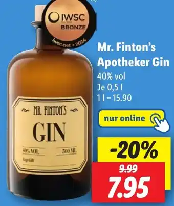 Lidl Mr. Finton's Apotheker Gin Angebot